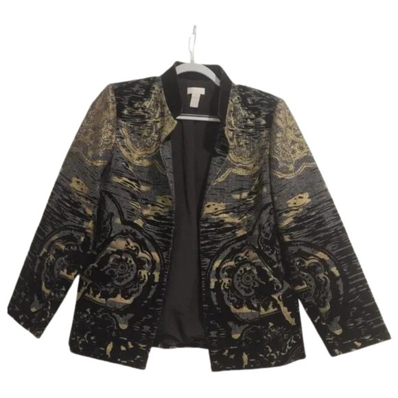 Chico's Jackets & Blazers - Chico's Gold & Gray Velvet Jacquard Blazer, Size 1
